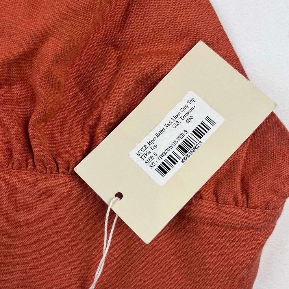 Meshki Women’s Linen Halter Top Crop Rust Orange Small Tie Back Adjustable New - Picture 4 of 16